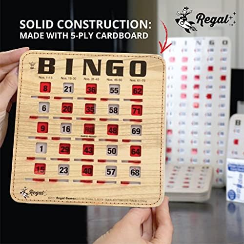 Regal Bingo Bulk Bingo Cards with Sliding Windows - Reusable Bingo Game Cards for Adults Large Group - 50 Pack, Woodgrain