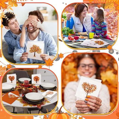 Saillong 12 Pack Fall Tree Diamond Painting Greeting Cards with Envelopes