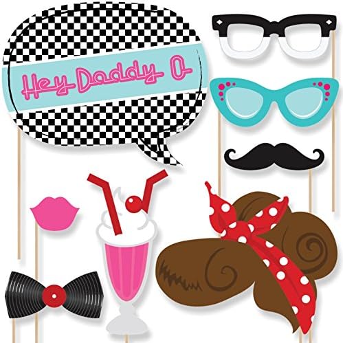 1950s Sock Hop Photo Booth Prop Kit, DIY Cardstock Props - 20pc