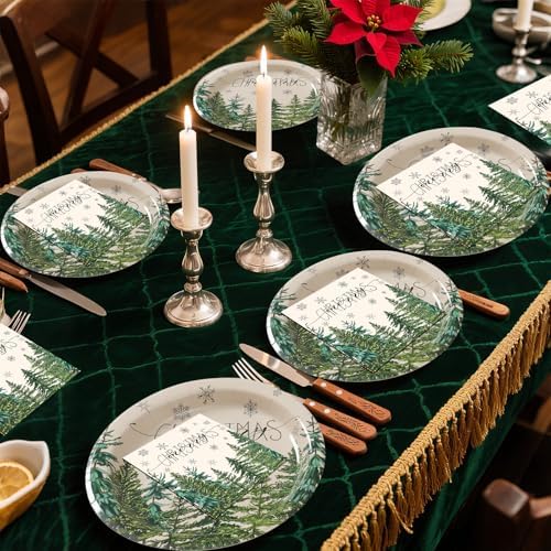 50 Pcs Christmas Paper Plates and Napkins Set