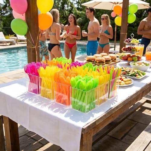 360Pcs Neon Plastic Silverware Set, Disposable Forks Spoons Knives