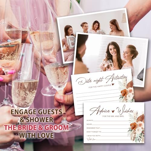 Boho Advice and Wishes for the Mr and Mrs - 50 Packs Wedding Advice Cards Bridal Shower Game Cards with Box Reception Guest Book for Bride Groom Newlywed Engagement Party Decoration -A08