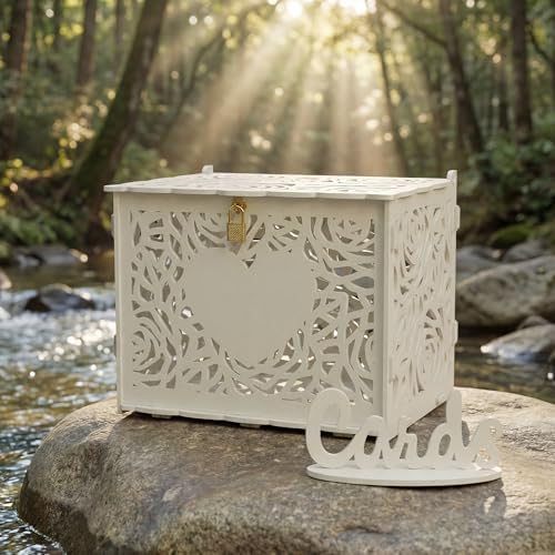 Jolik Love Wedding Card Box with Sign, Large Rustic Locking Money Box Holder for Wedding Reception, Gift Card & Envelope Storage, DIY Anniversary & Birthday Party Decoration