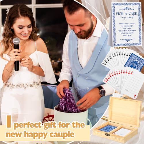 AceOrbit 57 Pack Blue Wedding Guest Book Playing Cards Set with Wooden Box