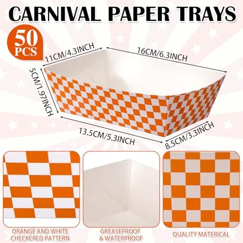 Geosar 100 Pcs Gingham Paper Food Tray with Wax Paper,Orange White