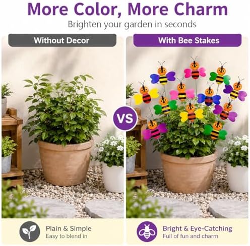 RAINFLOW 30PCS Fake Bee Garden Stakes - Colorful Flower Pot Decor
