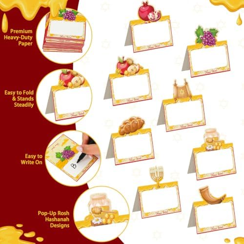 24 Pack Rosh Hashanah Place Cards, Rosh Hashanah Decorations