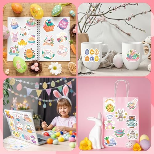 Easter Egg Stuffers - 100 PCS Happy Egg Bunny Stickers for Kids - Vinyl Easter Games Crafts Activities Party Favors - Basket Stuffers for Toddler - Kids Gifts for Boys Girls