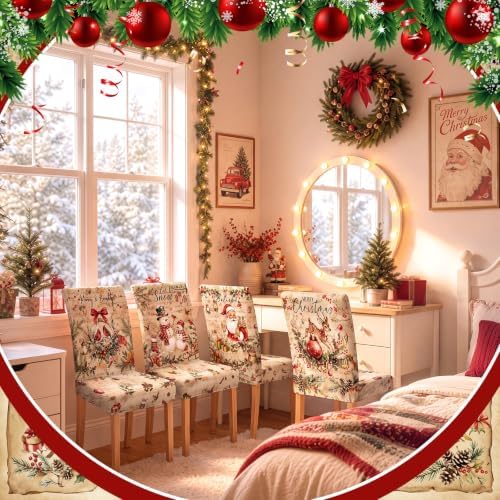 Moukeren 6 Pcs Vintage Christmas Chair Covers Farmhouse Dining Slipcovers