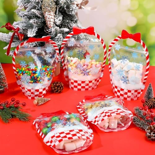 Fuutreo 50 Pcs Winter Gift Bags, Clear Snowflake Resealable Plastic Pouches