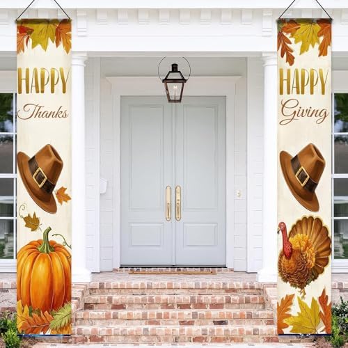 HOMETITUTE Happy Thanks Porch Banner Set 12 x 71 Inch 2 Pack