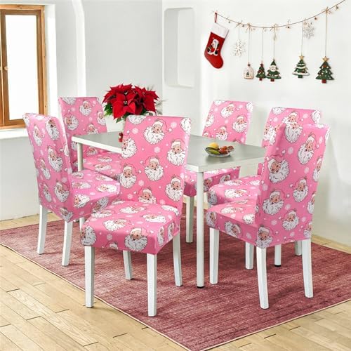 Christmas Chair Covers for Dining Room Set of 6 Christmas Santa Claus Dining Chair Protectors 6 Pcs Stretch Removable Washable Chair Slipcovers 6 Pack for Winter Xmas Holiday Home and Party Decor
