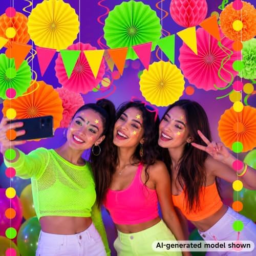 24 Pcs Neon Party Decorations Glow in the Dark Party Supplies