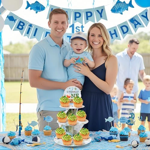 Officially One Cupcake Stand - 3 Tiered Fishing Birthday Decoration
