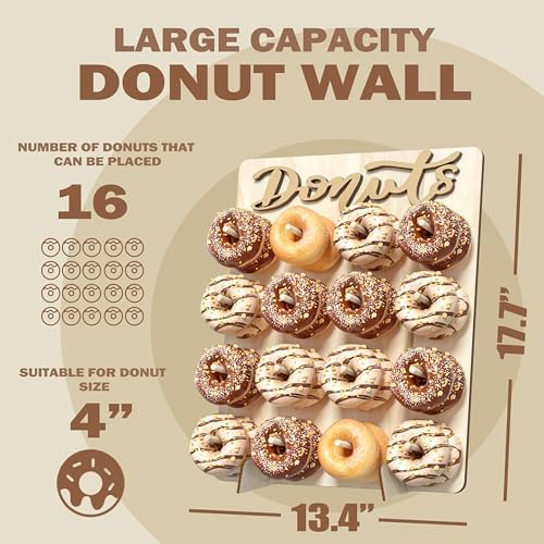 Donut Wall Display Stand, 2PCS Wooden Doughnut Holder Display 32 Donuts, Donut Holder Board for Donut Grow Up Party, Birthday, Wedding, Baby Shower, Donut Party Decorations (Natural)