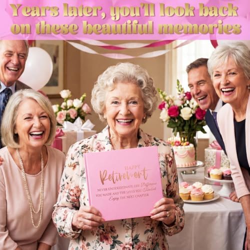 Retirement Guest Book with 2 Markers 8.7'' Square, Pink, Fresh