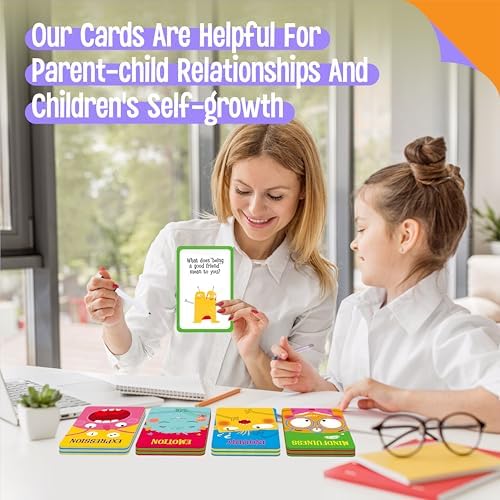 70 Conversation Cards,4 Category Mindful Talk for Students,Authentic & Meaningful Question Cards for Kids,Classroom Activity & Road Trip,Family Gathering-Improve Expression,Communication, Social Skill