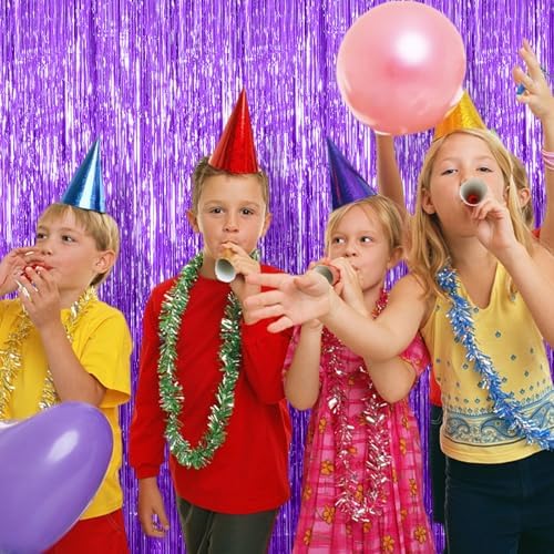 2 Pack Foil Curtain Backdrop Purple Metallic Tinsel Foil Fringe Curtains Photo Booth Props for Birthday Wedding Engagement Baby Shower Bachelorette Christmas Holiday Celebration Party Decorations