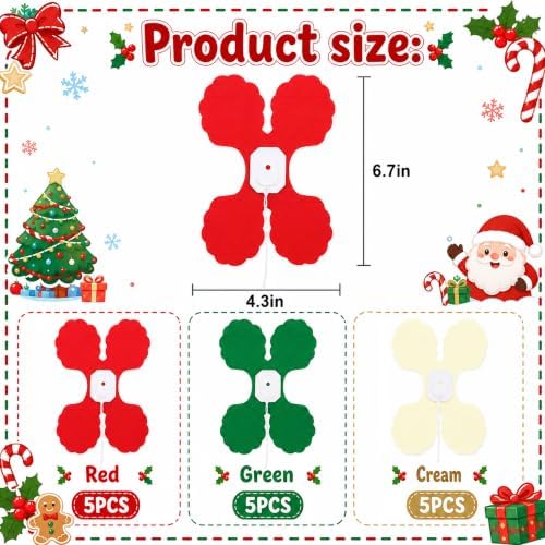 15 Pcs Christmas 4-Leaf Clover Paper Streamer Garland - Red Green White