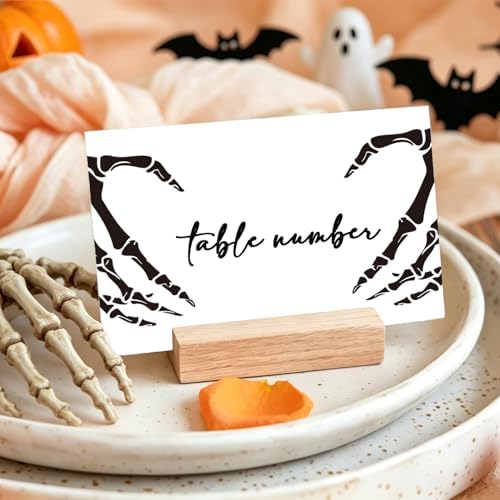 Halloween Place Cards for Table Setting, Skeleton Tent Cards Decor For Birthday Baby Shower Autumn Party Reception Decorations, Bridal Shower Place Card, 25 Pack Birthday Food Name Card 2 x 3.5" /036