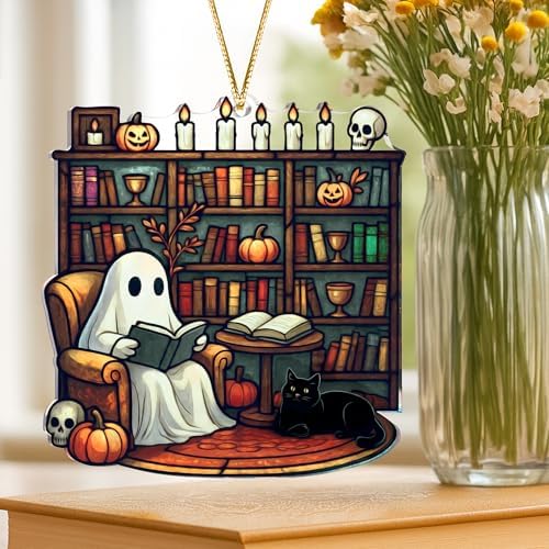 Halloween Stained Glass Ghost Plant Ornament, Suncatcher Decor