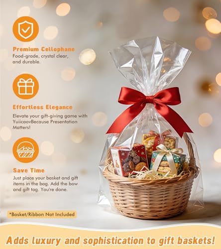 Yuiicaov 20PCS Cellophane Bags, 12x18 Inches Cellophane Wrap for Gift Large Clear Gift Party Favors Bags Clear Treat Plastic Packaging Bags for Cookie Candy Goodie (No Gusset)