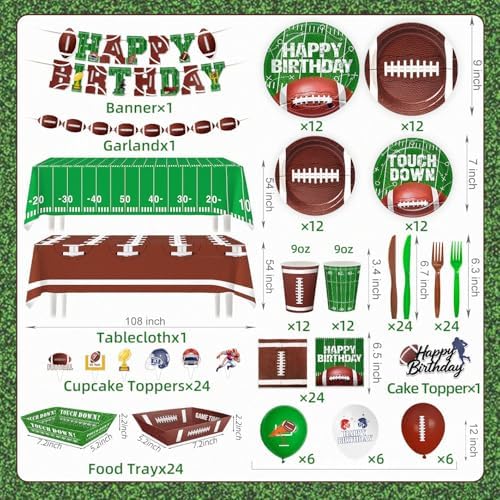 215Pcs Football Birthday Party Decoration–Football Party Supplies for 24