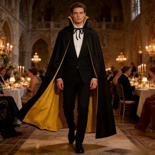 Adult Stand Collar with Hood Reversible Cloak Masquerade Cape for Halloween