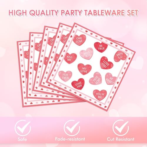 40PCS Valentine's Day Decorations,Pink Love Red Heart Valentines Plates and Napkins Party Supplies Disposable Tableware Set for Valentines Day Birthday Anniversaries Wedding,Serve 20 Guests