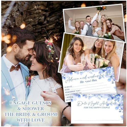 Advice And Wishes For the New Mr and Mrs - 50 Pcs Blue Flower Wedding Advice Cards Box, Advices and Wishes Cards For Bride and Groom,Newlyweds,Blue Flower Wedding Bridal Shower Decorations