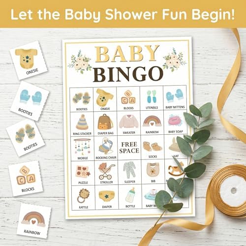 Floral Baby Shower Bingo for 24 Players, Gender Reveal Party Activity
