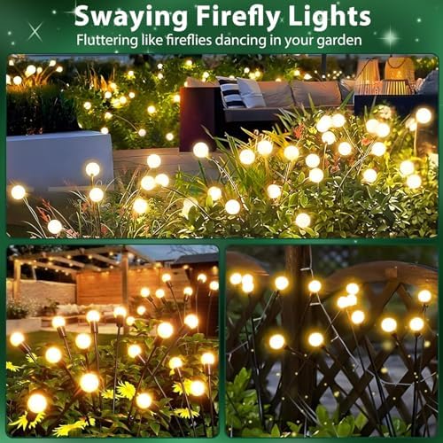 6 Pack Solar Garden Lights Outdoor Waterproof Firefly Lights Warm White