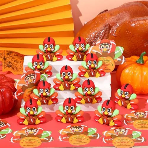 Sotiff 48 Sets Thanksgiving Football Turkey Figurines 3D Miniature Toys