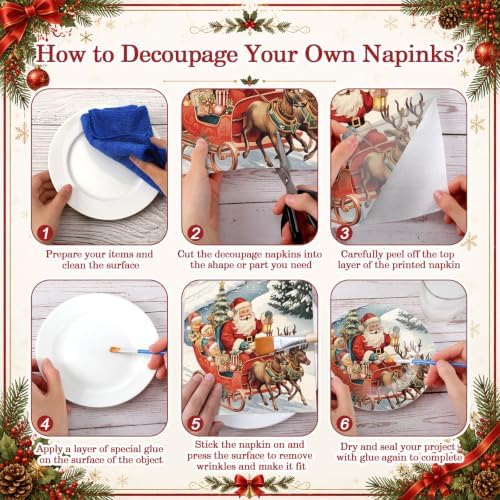 Yexiya 24 Sheet 12 Style Christmas Paper Napkins for Decoupage