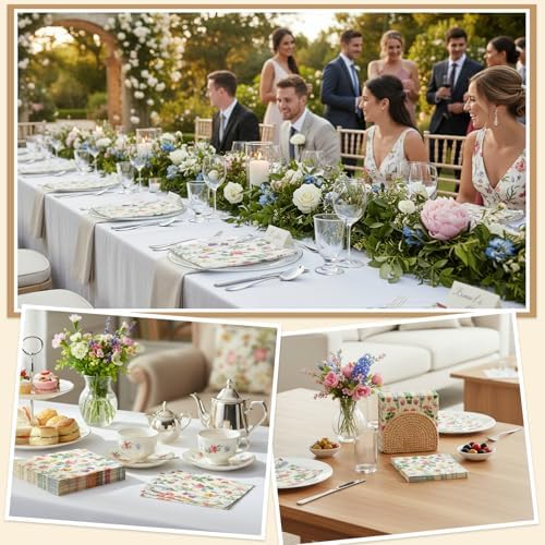 Natnarr 100 Pcs Floral Napkins, 5“ Vintage Wildflower Cocktail Napkins