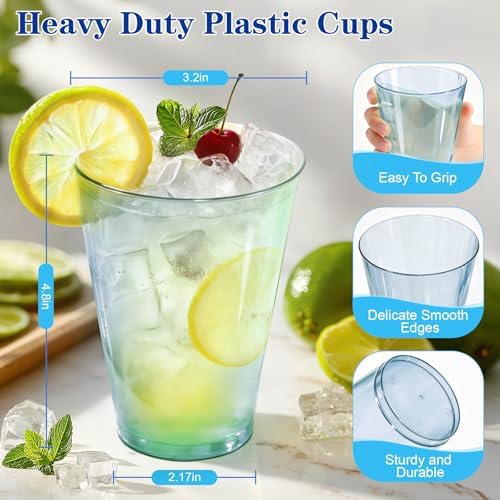 Glowserve 200 Pack 12 oz Blue Disposable Plastic Cups Cocktail Glasses