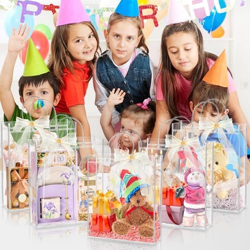 Ohuimrt 30 Pack 10.2" x 3.15" x 11.8" Clear Plastic Gift Bags with Handles