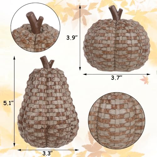 winemana 2 Pack Fall Pumpkin Decor, Woven Resin Pumpkins for Indoor Home