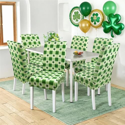 St. Patricks Day Chair Covers for Dining Room Set of 6 St Patricks Day Shamrock Dining Chair Protectors 6 Pcs Stretch Removable Washable Chair Slipcovers 6 Pack for Saint Pa Home and Party Decor