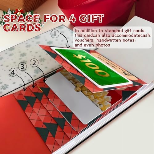 Handmade Christmas Gift Card Booklet 3 Pack, Red Plaid Gift Card Holder with Merry Christmas Text, (3pcs)