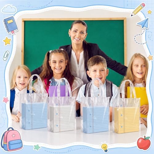 Pajean 12 Pcs End of Year Gift Bags Composition Notebook Plastic Bags with Handles, 5.9x8.7x3.1 Inch Teacher Appreciation PE Treat Bag, Back to School Goodie Pouch for Graduation Teacher Retirement