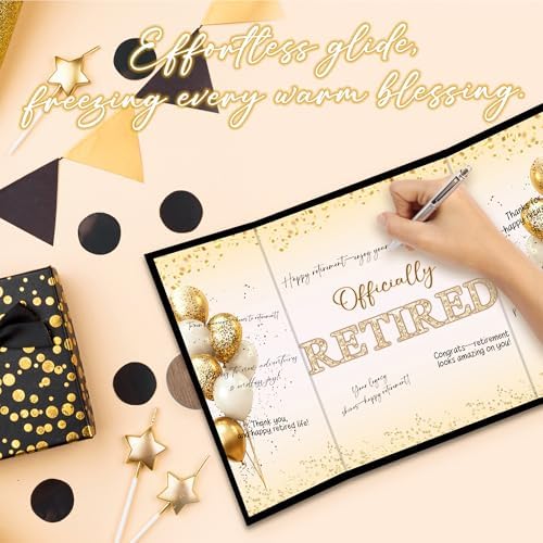 Black Gold Retirement Party Decoration - Officially Retired Guest Book - Alternative Signature Book for Women Men - Golden Signing Card Board-Retirement Gifts For Farewell Party Supplies & Favors-A04