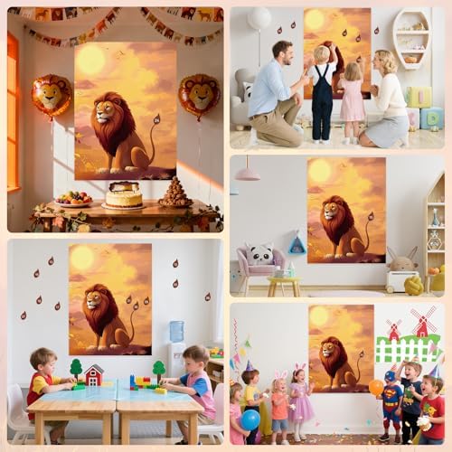PLULON Pin The Tail on The Lion Safari Party Game for Kids, Birthday Games Big Poster with Tail Stickers for Zoo Animal Lion Party Favors Decorations Boys Birthday Jungle Party Supplies
