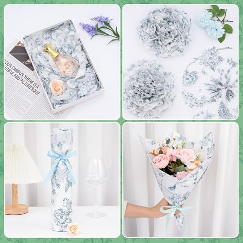 ENFANTRY Floral Tissue Paper, 60pcs Green Floral Tissue Paper for Gift Bags 50x35cm, Gift Wrapping Tissue Paper Bulk for Weddings, Birthdays, Holidays Decor