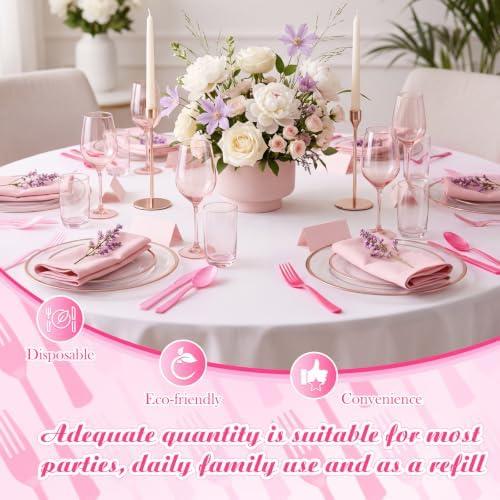 Minatee 180 Pcs Gradient Pink Plastic Silverware Heavy Duty Cutlery Sets Disposable Utensils for Holiday Birthday Themed Party Supplies, 60 of Each Forks Knives Spoons