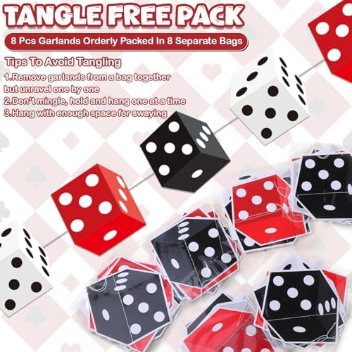 Xinnun 8 Pcs Casino Dice Party Decorations Black White and Red Dice Garland