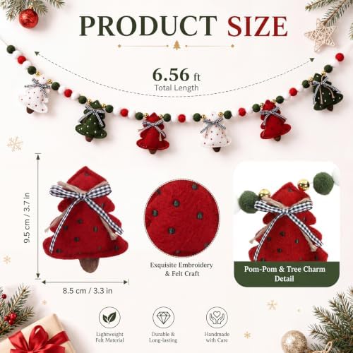 CroBlissful Red Green Christmas Felt Garland 3D Xmas Trees Banner