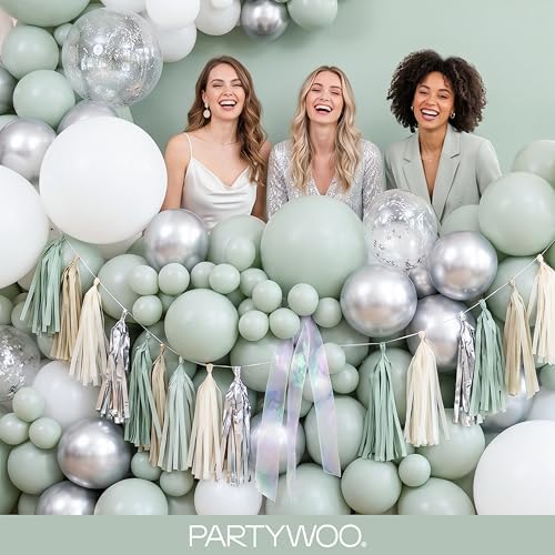 PartyWoo Dusty Green Balloons 140pcs Sage Olive Eucalyptus Green Boho Color