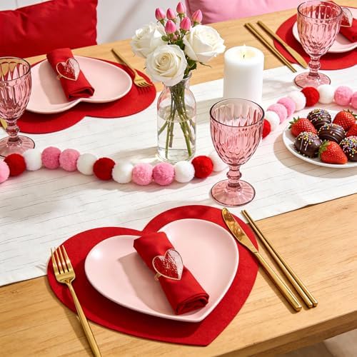 Red Heart Napkin Rings Set of 8 for Valentine's Day, Metal Heart Love Napkin Holders with Gold Buckles for Valentine's Day, Mother's Day, Wedding, Anniversary Dinners, Parties Table Decoration