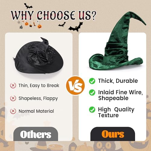 Ibeauti Witch Hat Women Large Ruched Halloween Witch Hat Costume Accessory for Party